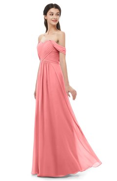 ColsBM Sylvia Coral Bridesmaid Dresses Mature Floor Length Sweetheart Ruching A-line Zip up