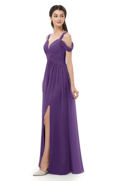 ColsBM Raven Dark Purple Bridesmaid Dresses Split-Front Modern Short Sleeve Floor Length Thick Straps A-line