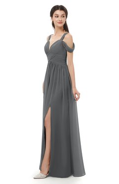 ColsBM Raven Grey Bridesmaid Dresses Split-Front Modern Short Sleeve Floor Length Thick Straps A-line