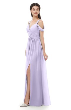 ColsBM Raven Pastel Lilac Bridesmaid Dresses Split-Front Modern Short Sleeve Floor Length Thick Straps A-line