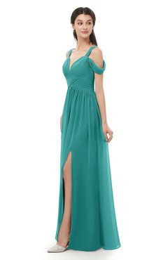 ColsBM Raven Porcelain Bridesmaid Dresses Split-Front Modern Short Sleeve Floor Length Thick Straps A-line