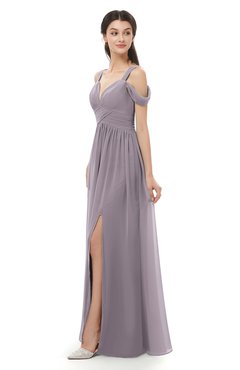 ColsBM Raven Sea Fog Bridesmaid Dresses Split-Front Modern Short Sleeve Floor Length Thick Straps A-line