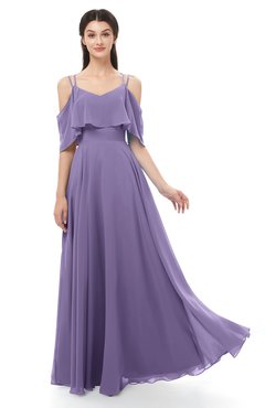 ColsBM Jamie Chalk Violet Bridesmaid Dresses Floor Length Pleated V-neck Half Backless A-line Modern