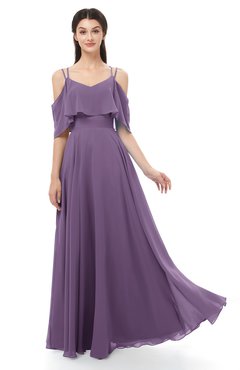ColsBM Jamie Chinese Violet Bridesmaid Dresses Floor Length Pleated V-neck Half Backless A-line Modern