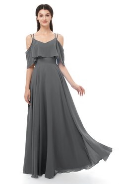 ColsBM Jamie Grey Bridesmaid Dresses Floor Length Pleated V-neck Half Backless A-line Modern