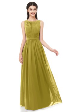 ColsBM Briar Golden Olive Bridesmaid Dresses Sleeveless A-line Pleated Floor Length Elegant Bateau