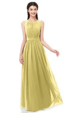 ColsBM Briar Misted Yellow Bridesmaid Dresses Sleeveless A-line Pleated Floor Length Elegant Bateau
