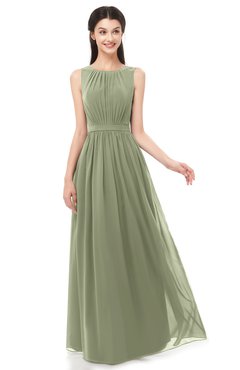 ColsBM Briar Moss Green Bridesmaid Dresses Sleeveless A-line Pleated Floor Length Elegant Bateau