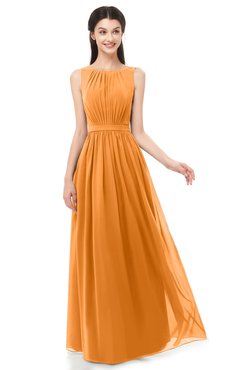 ColsBM Briar Orange Bridesmaid Dresses Sleeveless A-line Pleated Floor Length Elegant Bateau