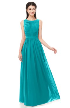 ColsBM Briar Peacock Blue Bridesmaid Dresses Sleeveless A-line Pleated Floor Length Elegant Bateau