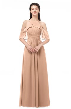 ColsBM Andi Almost Apricot Bridesmaid Dresses Zipper Off The Shoulder Elegant Floor Length Sash A-line