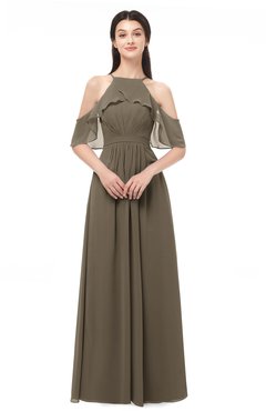ColsBM Andi Carafe Brown Bridesmaid Dresses Zipper Off The Shoulder Elegant Floor Length Sash A-line