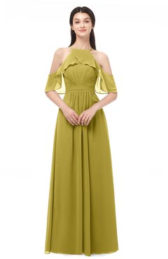 ColsBM Andi Golden Olive Bridesmaid Dresses Zipper Off The Shoulder Elegant Floor Length Sash A-line