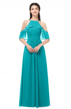ColsBM Andi Peacock Blue Bridesmaid Dresses Zipper Off The Shoulder Elegant Floor Length Sash A-line