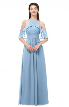 ColsBM Andi Sky Blue Bridesmaid Dresses Zipper Off The Shoulder Elegant Floor Length Sash A-line