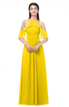 ColsBM Andi Yellow Bridesmaid Dresses Zipper Off The Shoulder Elegant Floor Length Sash A-line