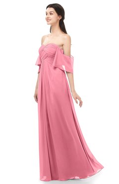 ColsBM Arden Watermelon Bridesmaid Dresses Ruching Floor Length A-line Off The Shoulder Backless Cute