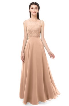 ColsBM Indigo Almost Apricot Bridesmaid Dresses Sleeveless Bateau Lace Simple Floor Length Half Backless