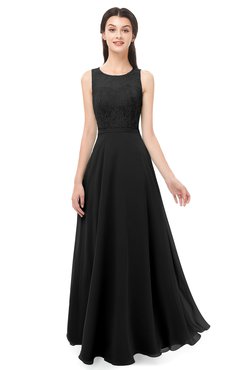 ColsBM Indigo Black Bridesmaid Dresses Sleeveless Bateau Lace Simple Floor Length Half Backless