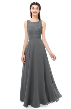 ColsBM Indigo Grey Bridesmaid Dresses Sleeveless Bateau Lace Simple Floor Length Half Backless