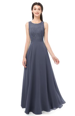 ColsBM Indigo Nightshadow Blue Bridesmaid Dresses Sleeveless Bateau Lace Simple Floor Length Half Backless