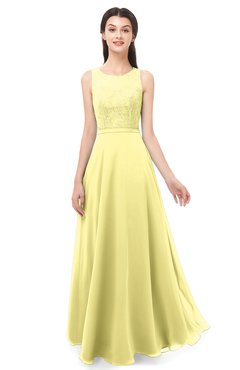 ColsBM Indigo Pastel Yellow Bridesmaid Dresses Sleeveless Bateau Lace Simple Floor Length Half Backless