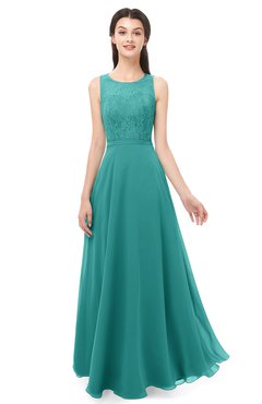 ColsBM Indigo Porcelain Bridesmaid Dresses Sleeveless Bateau Lace Simple Floor Length Half Backless