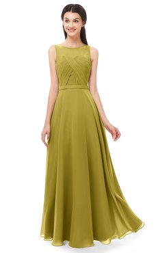 ColsBM Emery Golden Olive Bridesmaid Dresses Bateau A-line Floor Length Simple Zip up Sash