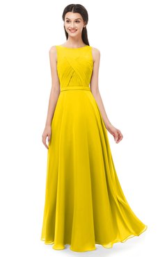 ColsBM Emery Yellow Bridesmaid Dresses Bateau A-line Floor Length Simple Zip up Sash