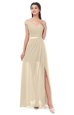 ColsBM Ariel Champagne Bridesmaid Dresses A-line Short Sleeve Off The Shoulder Sash Sexy Floor Length
