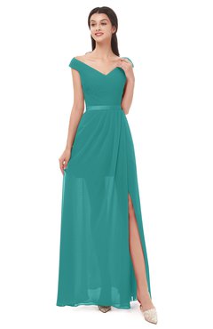 ColsBM Ariel Emerald Green Bridesmaid Dresses A-line Short Sleeve Off The Shoulder Sash Sexy Floor Length