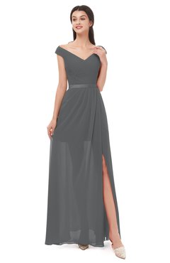 ColsBM Ariel Grey Bridesmaid Dresses A-line Short Sleeve Off The Shoulder Sash Sexy Floor Length