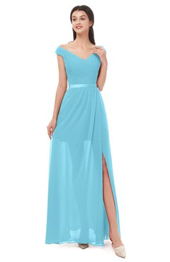 ColsBM Ariel Light Blue Bridesmaid Dresses A-line Short Sleeve Off The Shoulder Sash Sexy Floor Length