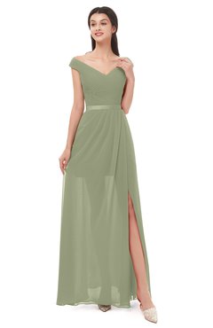 ColsBM Ariel Moss Green Bridesmaid Dresses A-line Short Sleeve Off The Shoulder Sash Sexy Floor Length