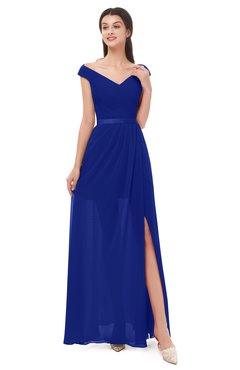 ColsBM Ariel Nautical Blue Bridesmaid Dresses A-line Short Sleeve Off The Shoulder Sash Sexy Floor Length
