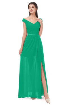 ColsBM Ariel Pepper Green Bridesmaid Dresses A-line Short Sleeve Off The Shoulder Sash Sexy Floor Length
