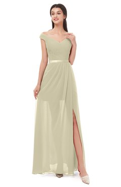 ColsBM Ariel Putty Bridesmaid Dresses A-line Short Sleeve Off The Shoulder Sash Sexy Floor Length
