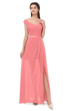 ColsBM Ariel Shell Pink Bridesmaid Dresses A-line Short Sleeve Off The Shoulder Sash Sexy Floor Length