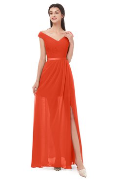 ColsBM Ariel Tangerine Tango Bridesmaid Dresses A-line Short Sleeve Off The Shoulder Sash Sexy Floor Length