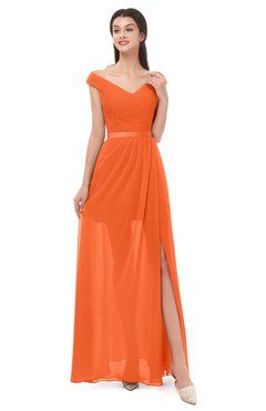 ColsBM Ariel Tangerine Bridesmaid Dresses A-line Short Sleeve Off The Shoulder Sash Sexy Floor Length