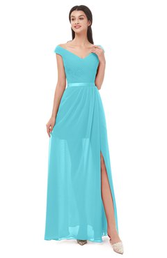 ColsBM Ariel Turquoise Bridesmaid Dresses A-line Short Sleeve Off The Shoulder Sash Sexy Floor Length