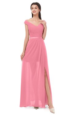 ColsBM Ariel Watermelon Bridesmaid Dresses A-line Short Sleeve Off The Shoulder Sash Sexy Floor Length
