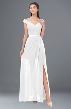 ColsBM Ariel White Bridesmaid Dresses A-line Short Sleeve Off The Shoulder Sash Sexy Floor Length