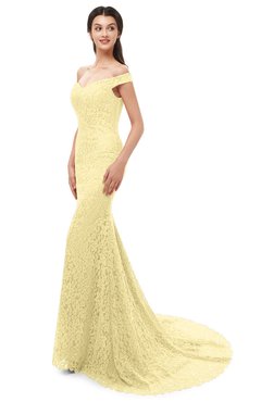 ColsBM Reese Daffodil Bridesmaid Dresses Zip up Mermaid Sexy Off The Shoulder Lace Chapel Train