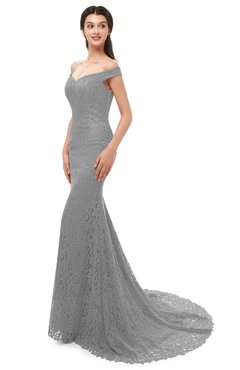 ColsBM Reese Flint Gray Bridesmaid Dresses Zip up Mermaid Sexy Off The Shoulder Lace Chapel Train