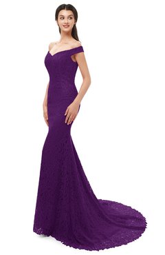 ColsBM Reese Beetroot Purple Bridesmaid Dresses Zip up Mermaid Sexy Off The Shoulder Lace Chapel Train