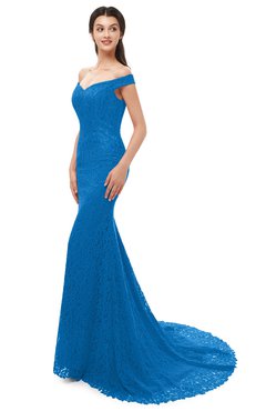 ColsBM Reese Royal Blue Bridesmaid Dresses Zip up Mermaid Sexy Off The Shoulder Lace Chapel Train