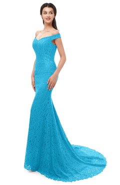 ColsBM Reese Turquoise Bridesmaid Dresses Zip up Mermaid Sexy Off The Shoulder Lace Chapel Train