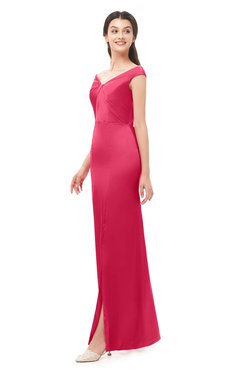 ColsBM Maryam Rouge Red Bridesmaid Dresses Mature Sheath Off The Shoulder Floor Length Half Backless Split-Front
