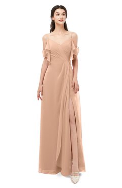 ColsBM Blair Almost Apricot Bridesmaid Dresses Spaghetti Zipper Simple A-line Ruching Short Sleeve